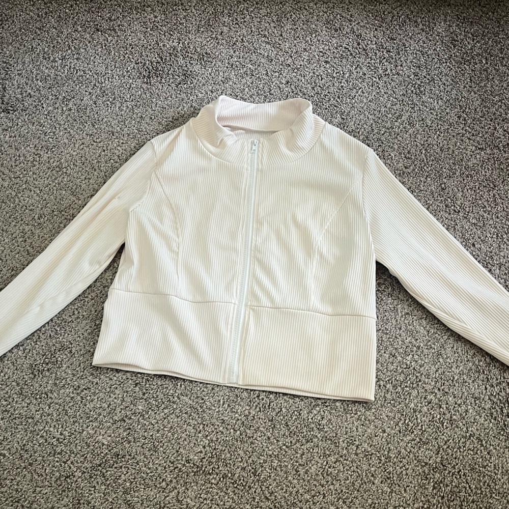 SHEIN Cream Ribbed Zip-Up Jacket